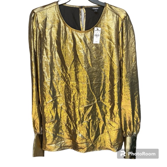 Express Gold Foil Balloon Sleeve Top Size XL NWT - Picture 6 of 13